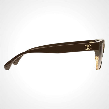 Chanel CH5558 1460/S8 sunglasses brown gold cat eye quilted CC logo 