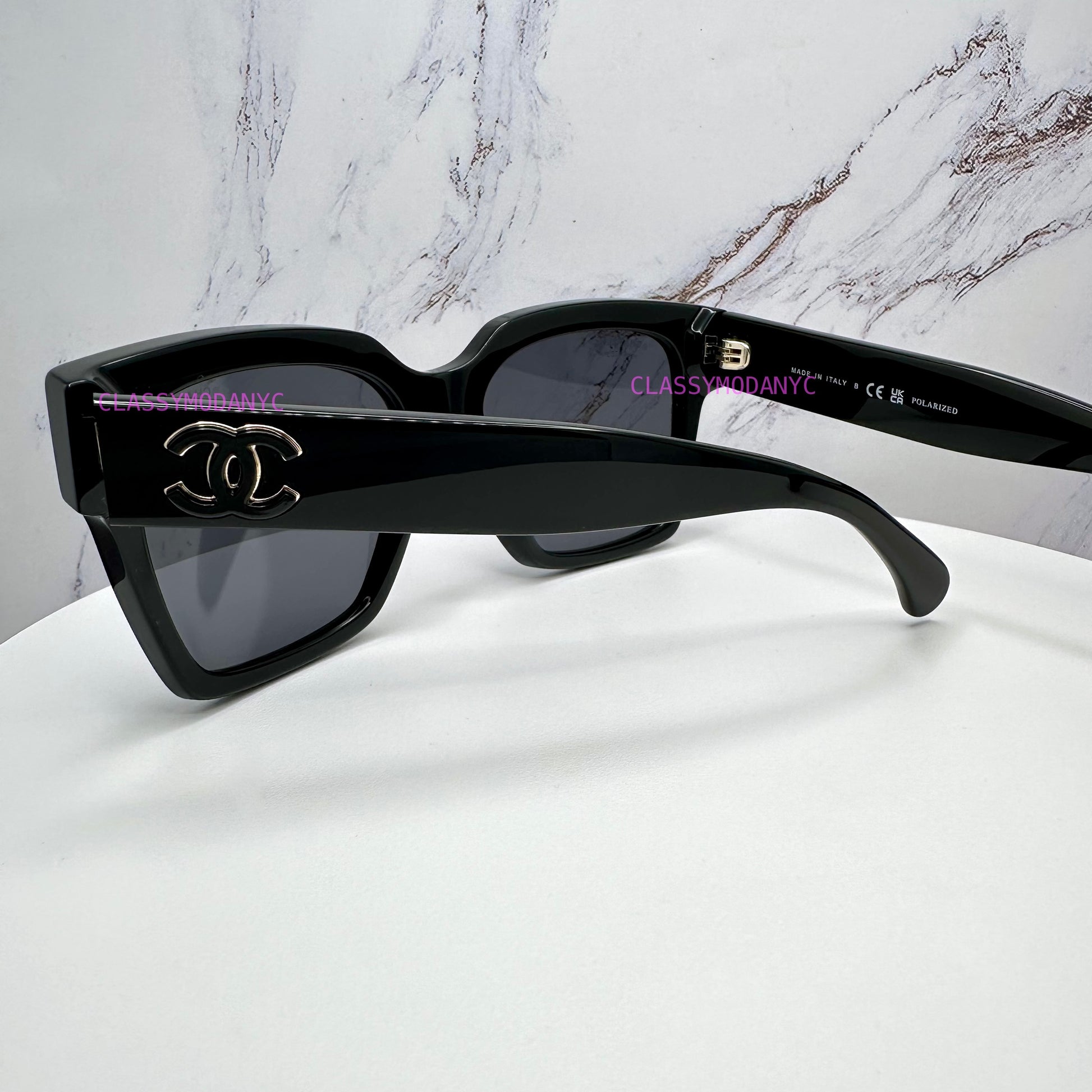 Chanel women's black square butterfly sunglasses 