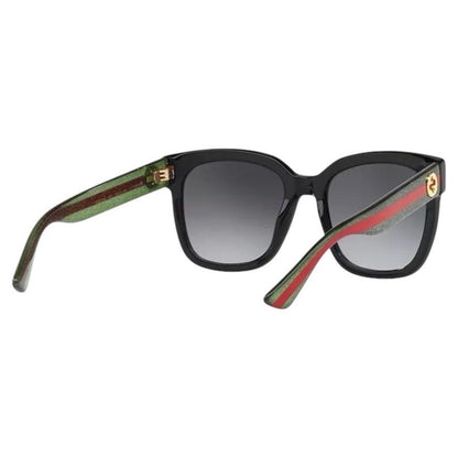 Gucci GG0034SN 002 black square sunglasses with red green web arms gold logo