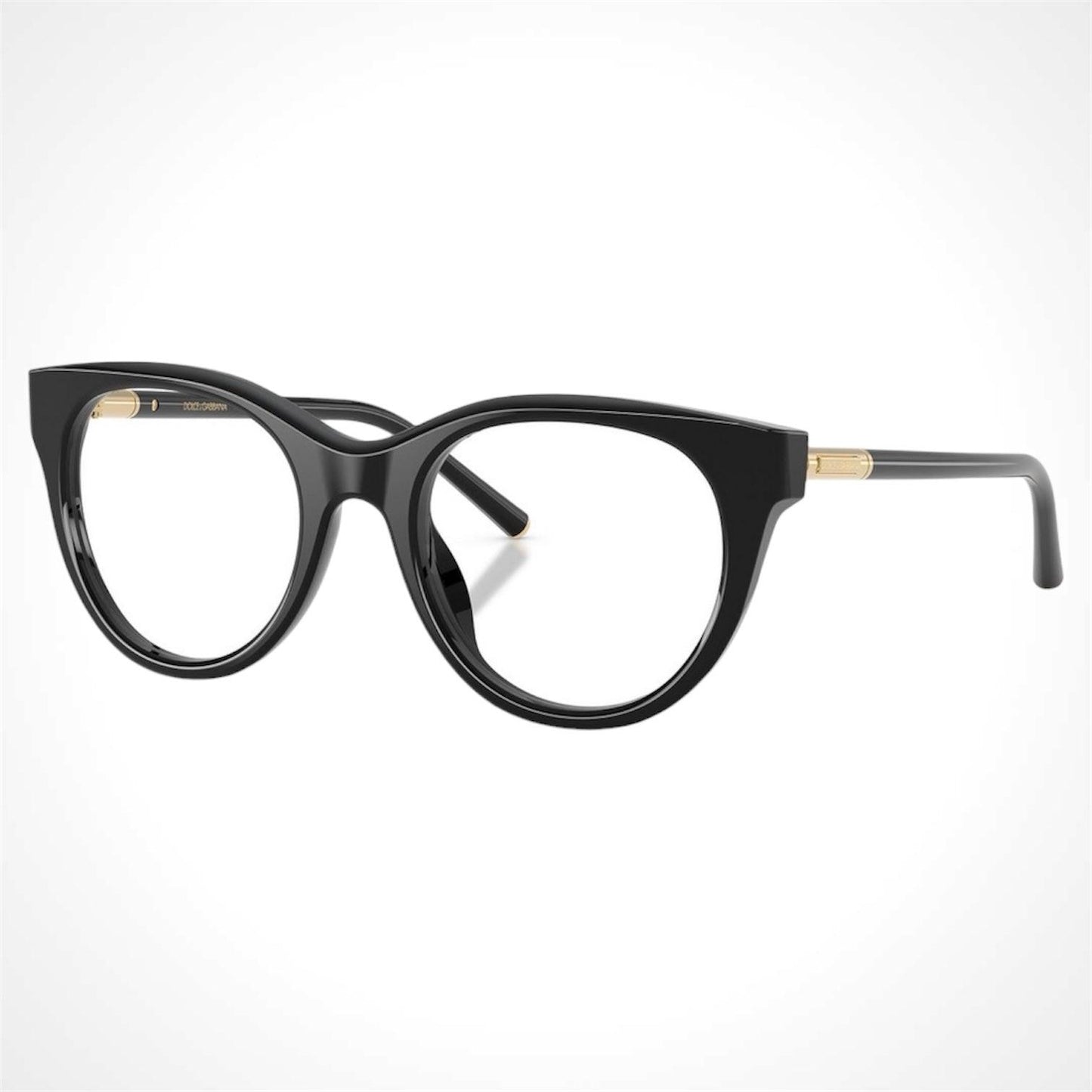 Dolce & Gabbana 0DG3433 501 black pantos acetate eyeglasses with gold logo.