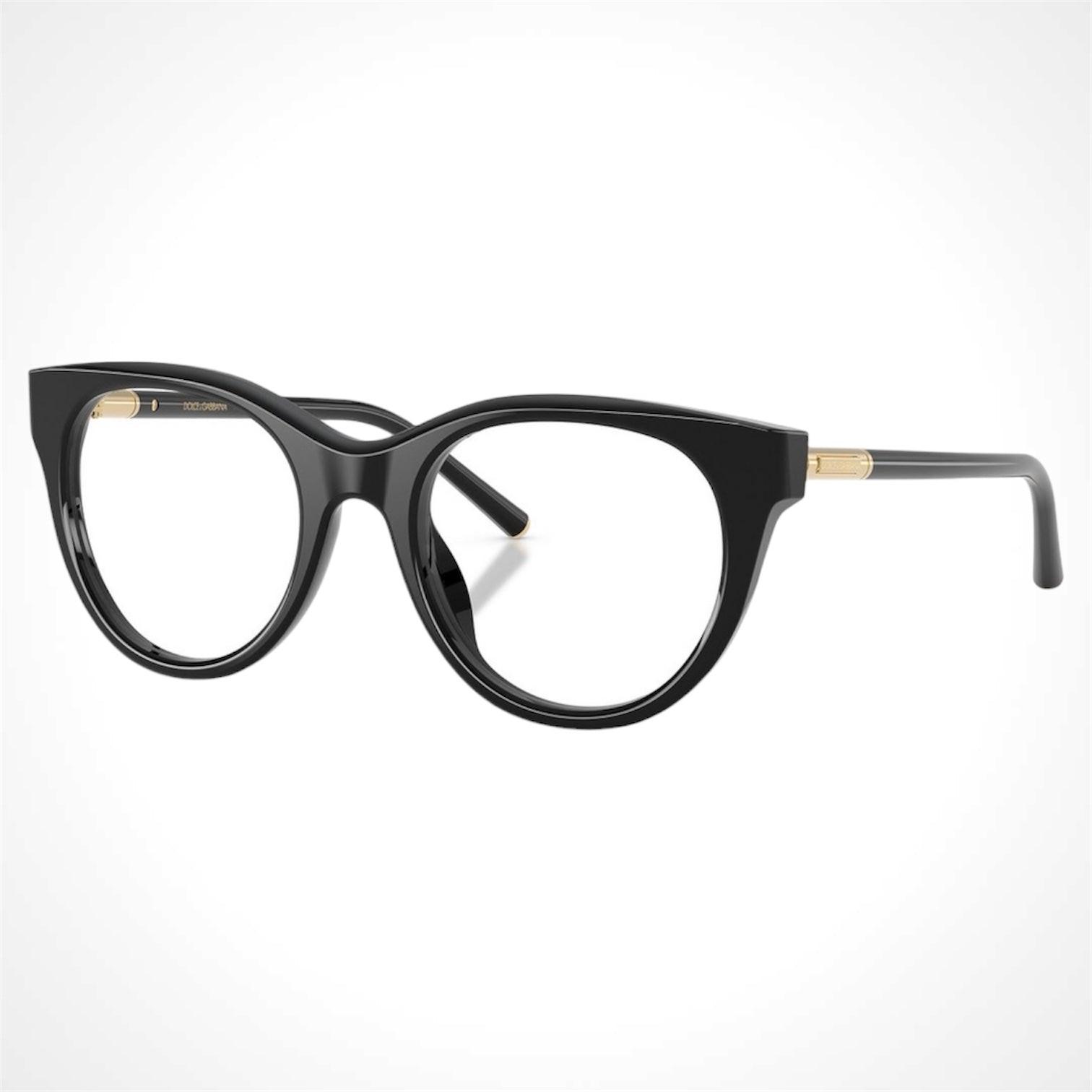 Dolce & Gabbana 0DG3433 501 black pantos acetate eyeglasses with gold logo.