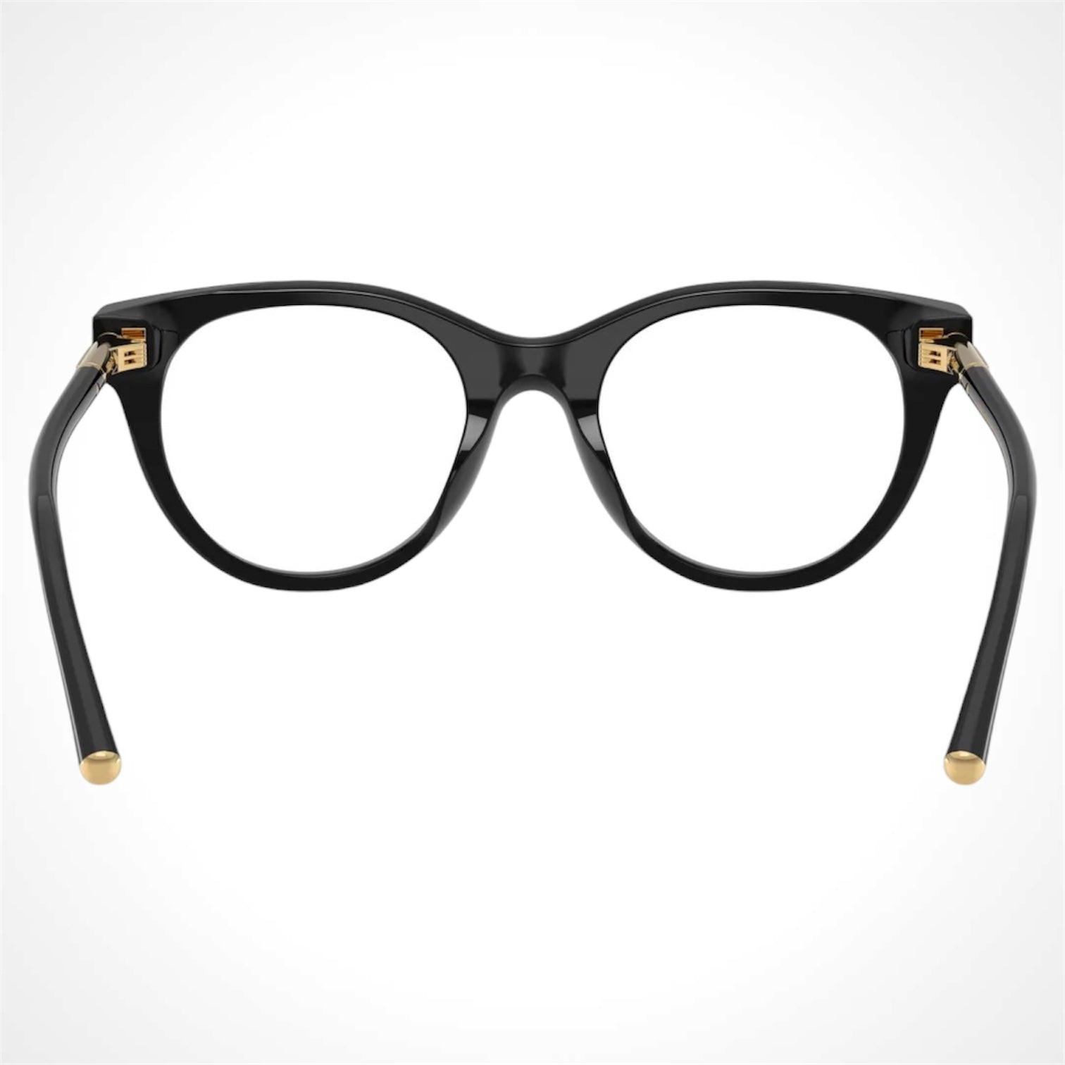 Dolce & Gabbana DG3433 501 black pantos acetate eyeglasses with gold logo back view.