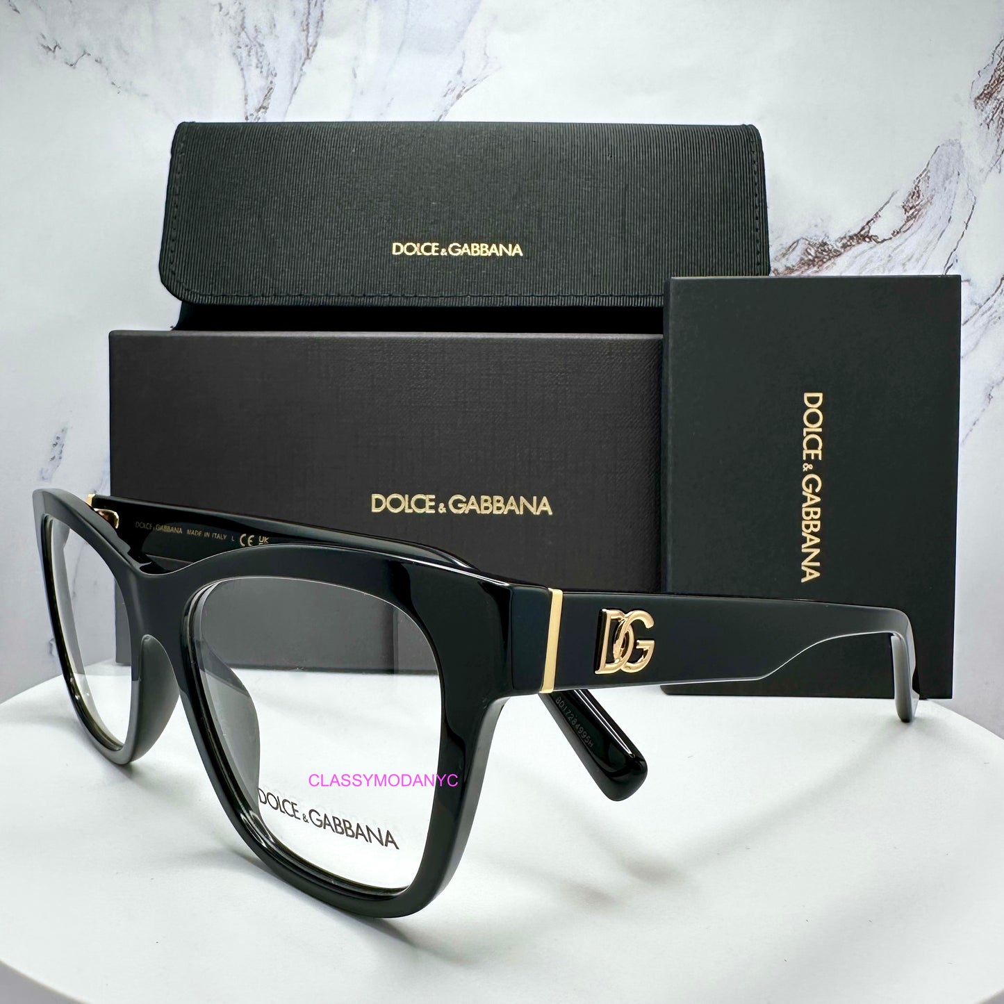 Dolce & Gabbana DG3430 501 black eyeglasses gold metal logo 
