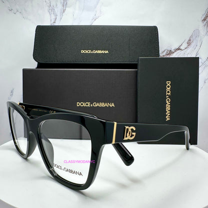 Dolce & Gabbana DG3430 501 black eyeglasses gold metal logo 