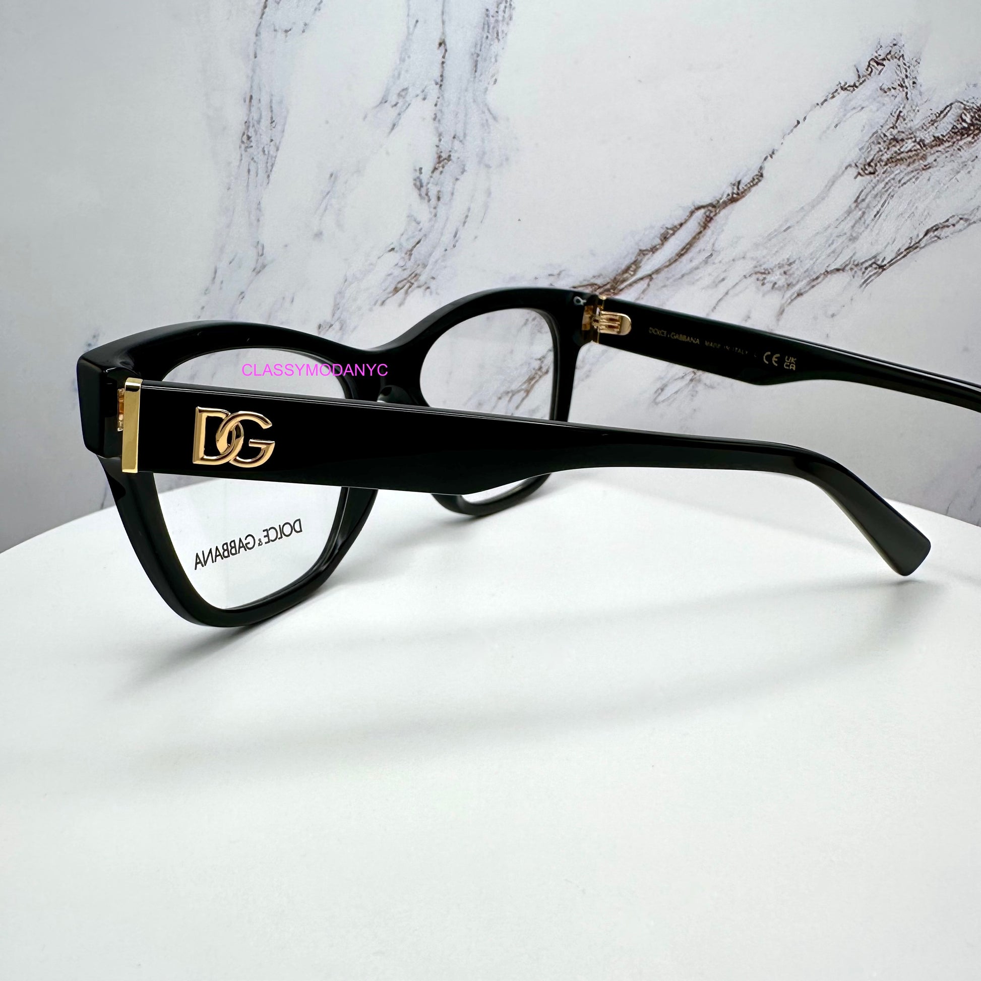 Dolce & Gabbana DG3430 501 black eyeglasses gold metal logo 