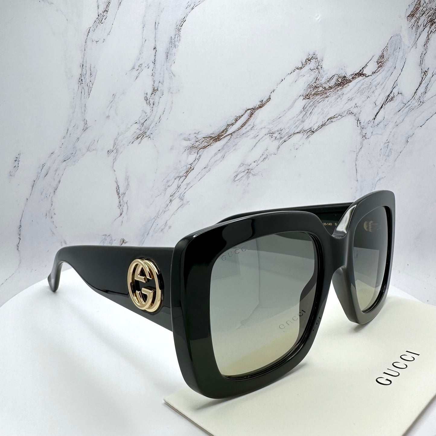 Gucci Sunglasses GG0141SN Black Square Gold GG Logo 53mm