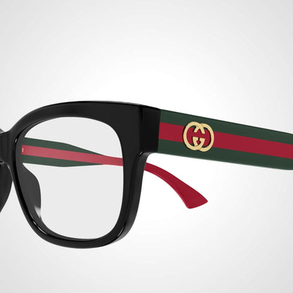 GG02780N 001 Gucci Eyeglasses side view with red & green striped web arms 