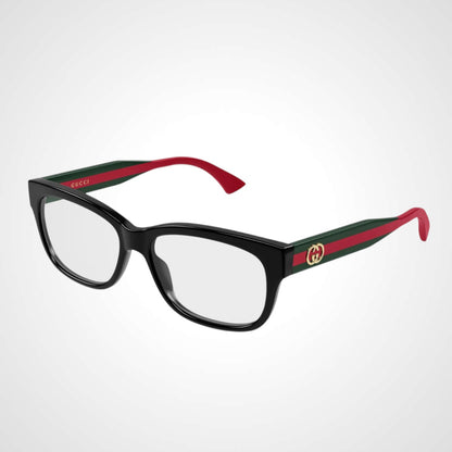 GG02780N 001 Gucci Eyeglasses side view with red & green striped web arms for women 