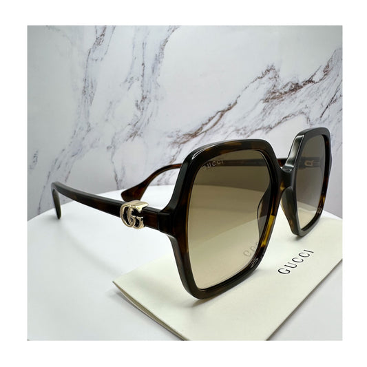GG1072S 002 Gucci acetate Sunglasses side view with gold metal logo 