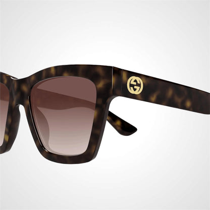 GG1714S 002 brown tortoise square sunglasses front frame gold interlocking GG logo