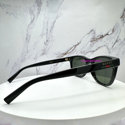GG1985S 001 Gucci Sunglasses black side view with red green web arm 