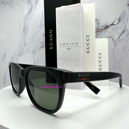 GG1985S 001 Gucci Sunglasses black side view with red green web arm one