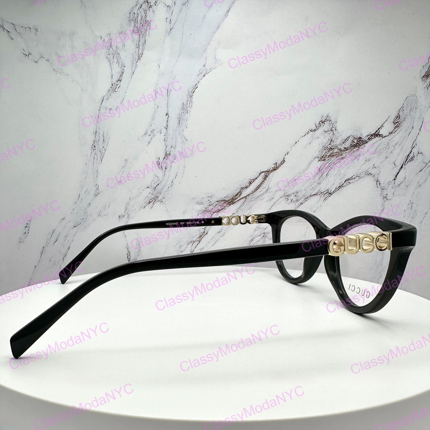 GG20340 001 Gucci Eyeglasses black frame side view 