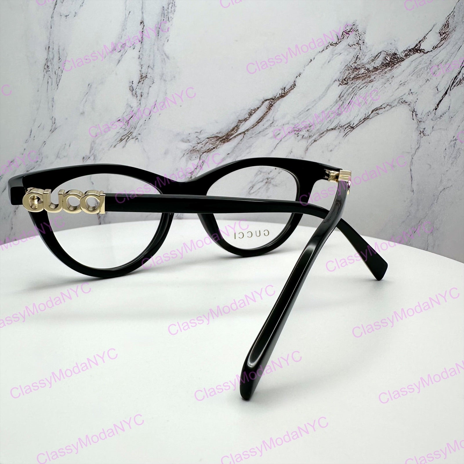 GG20340 001 Gucci Eyeglasses black gold glasses back view 