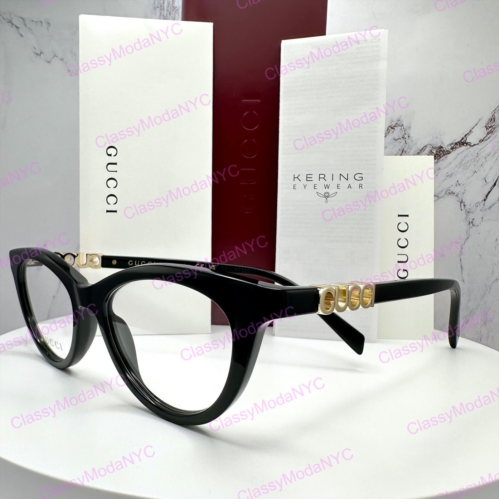 GG20340 001 Gucci Eyeglasses black gold glasses with case 