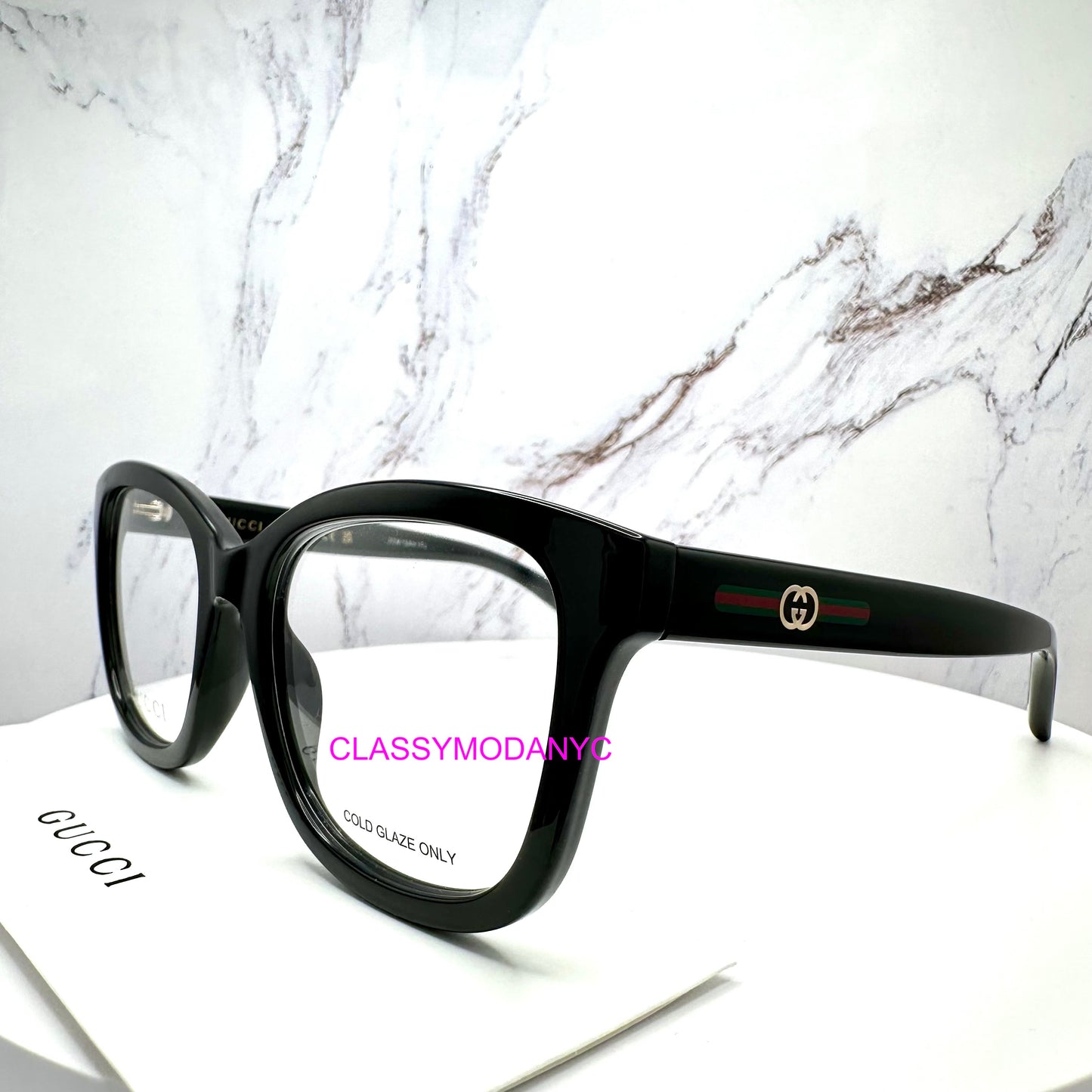 GG2104O 001 Gucci eyeglasses side view with red green web logo 