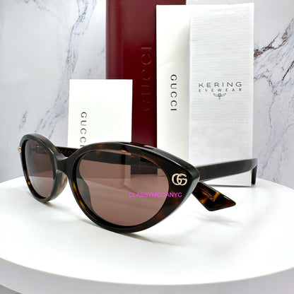 GG2110S 002 Gucci sunglasses side view brown tortoise women's cat eye with case authentic packaging 