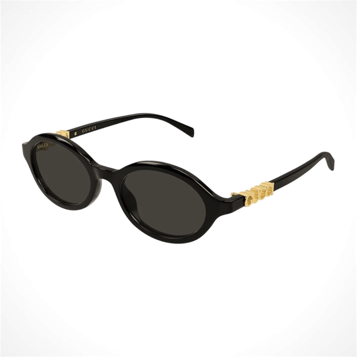 GG2153S 001 Gucci women's Sunglasses black round oval gold logo angle view 