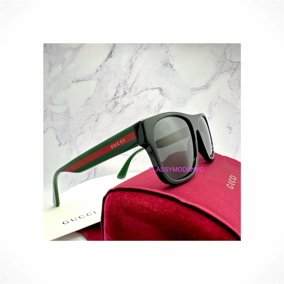 GUCCI GG0341S 002 Black Square Unisex Gray Polarized Web Sunglasses