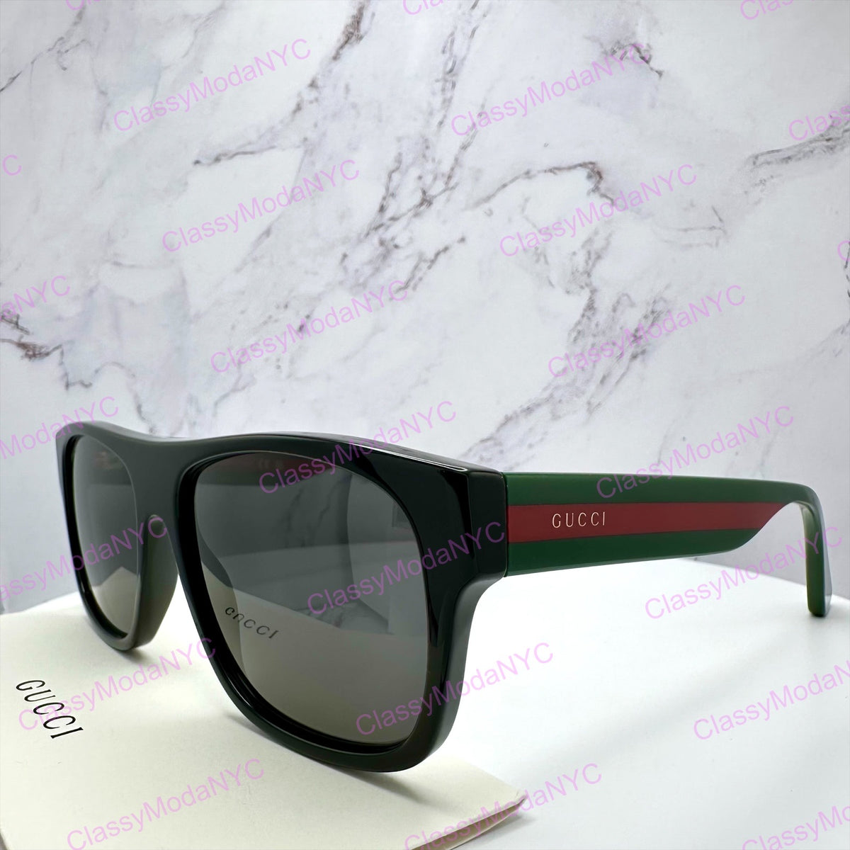 GUCCI GG0341S 002 Black Square Unisex Gray Polarized Web Sunglasses 3