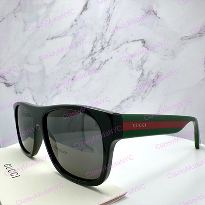 GUCCI GG0341S 002 Black Square Unisex Gray Polarized Web Sunglasses 3