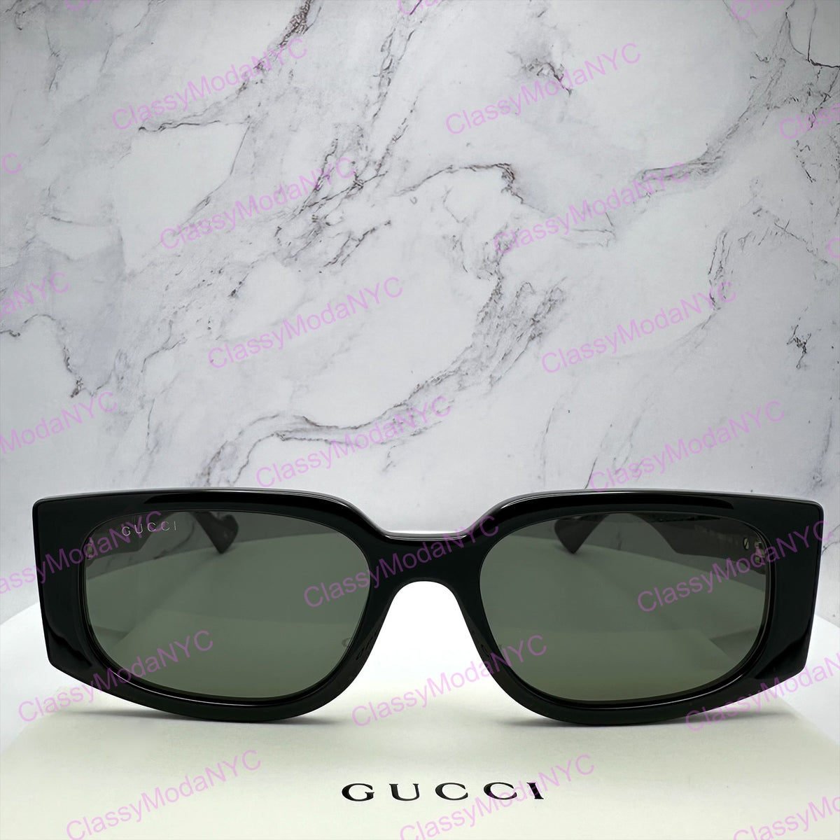 GUCCI GG1534S 001 Black Gold GG Square Rectangle Unisex Sunglasses Gray Lens