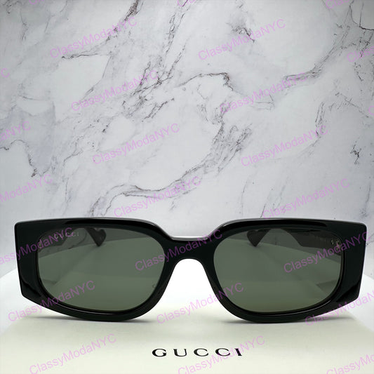 GUCCI GG1534S 001 Black Gold GG Square Rectangle Unisex Sunglasses Gray Lens