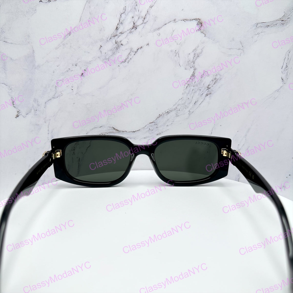 GUCCI GG1534S 001 Black Gold GG Square Rectangle Unisex Sunglasses Gray Lens