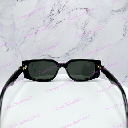 GUCCI GG1534S 001 Black Gold GG Square Rectangle Unisex Sunglasses Gray Lens