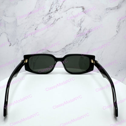 GUCCI GG1534S 001 Black Gold GG Square Rectangle Unisex Sunglasses Gray Lens