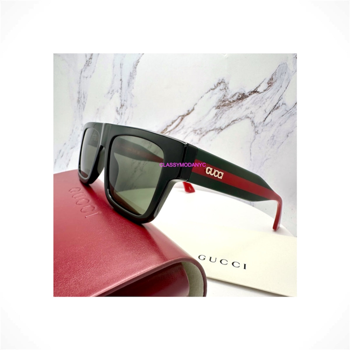 GUCCI GG1868S 001 Black Square Aviator Oversized Men’s Sunglasses Gray Lens