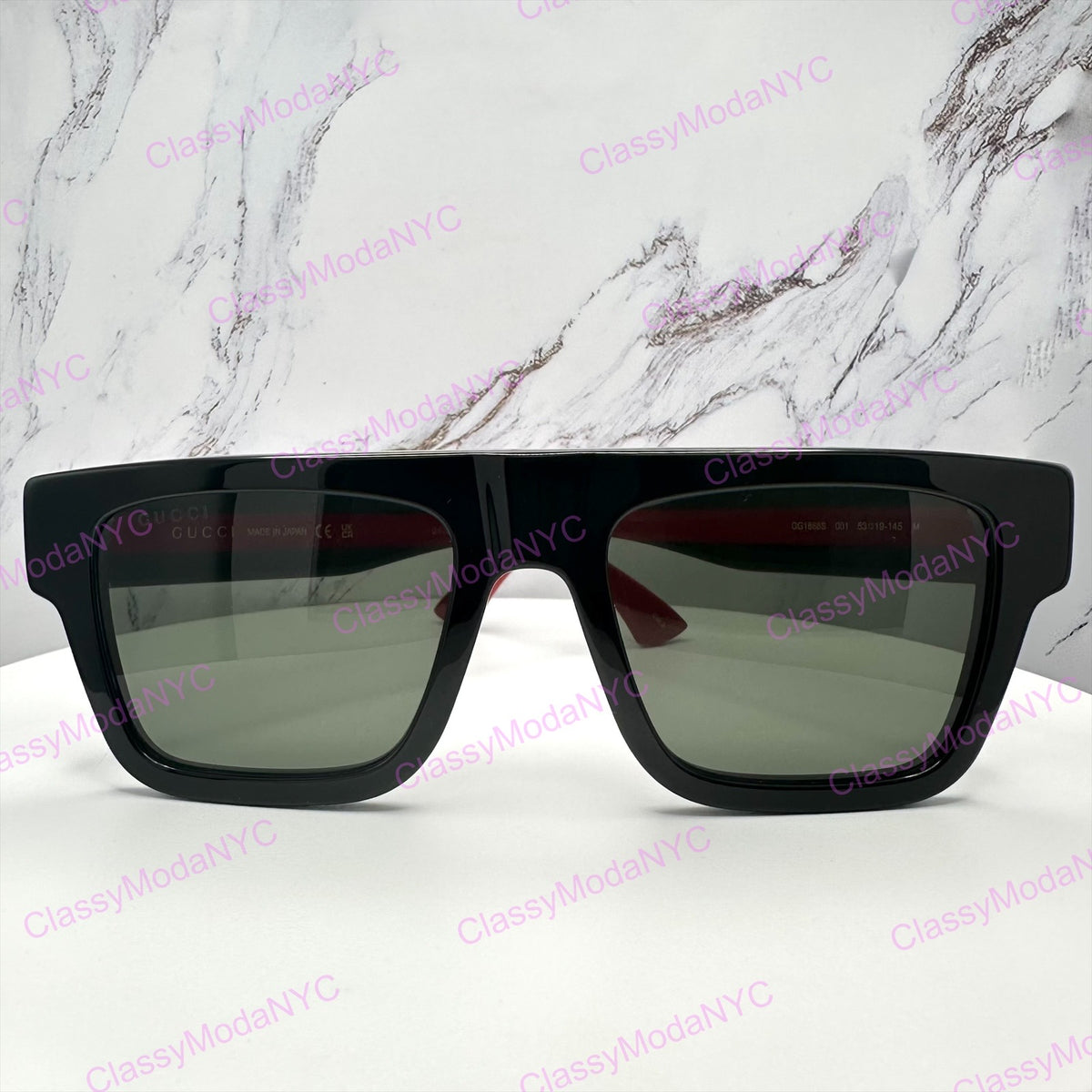GUCCI GG1868S 001 Black Square Aviator Oversized Men’s Sunglasses Gray Lens
