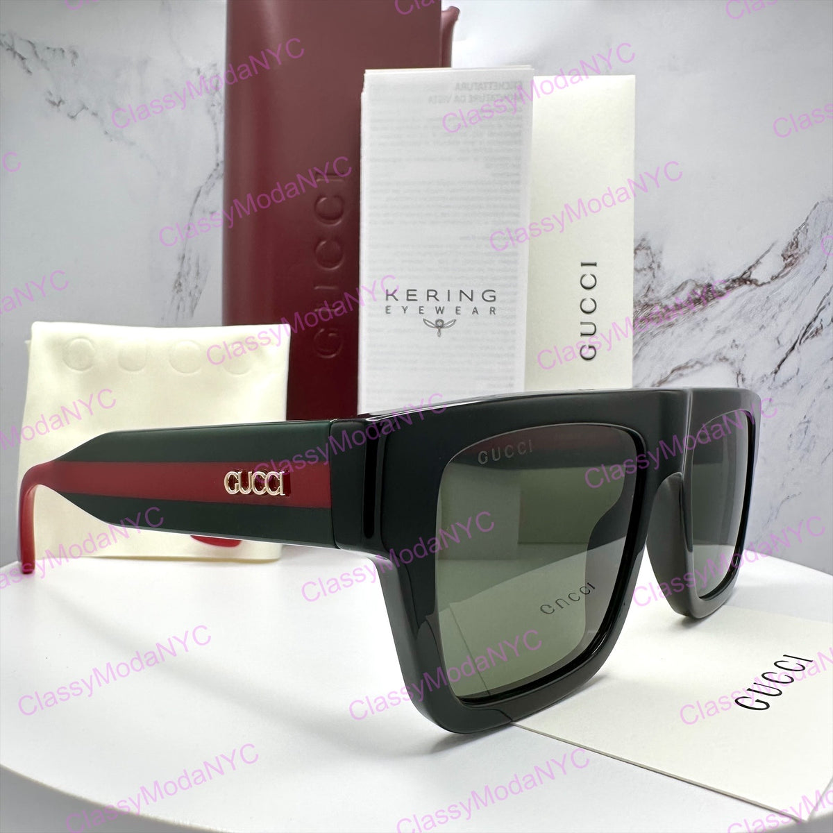 GUCCI GG1868S 001 Black Square Aviator Oversized Men’s Sunglasses Gray Lens 