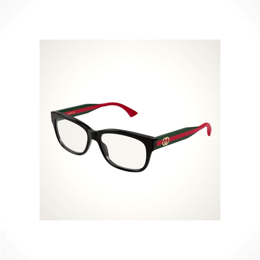 Gucci GG02780N 001 women's black rectangular eyeglasses with red and green web arms