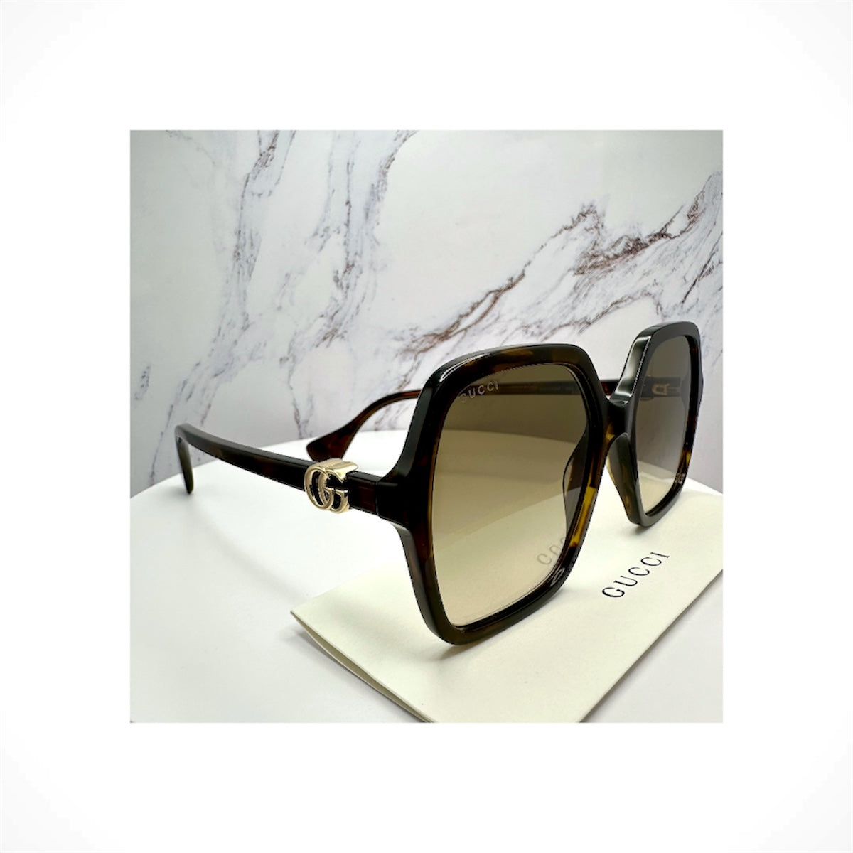 Gucci GG1072S 002 women's brown tortoise oversized square sunglasses