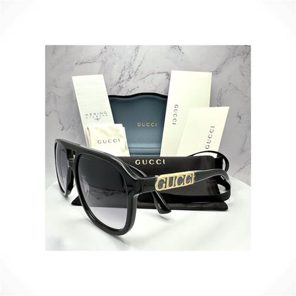 Gucci GG1188S 002 unisex black aviator pilot sunglasses with gold GUCCI logo