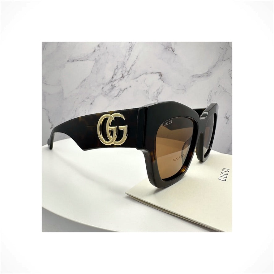 Gucci GG1422S 003 women's brown tortoise oversized cat eye sunglasses