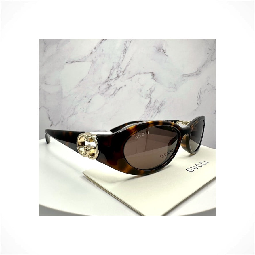 Gucci GG1660S 002 Women's Brown Tortoise Slim Oval Sunglasses