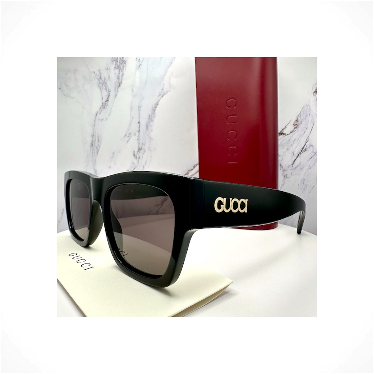Gucci GG1793S 001 black square acetate sunglasses with gold GUCCI logo