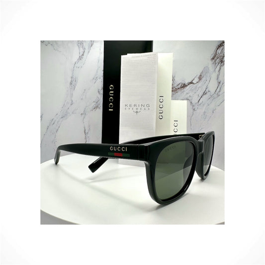 Gucci GG1985S 001 men's black square sunglasses with red and green web