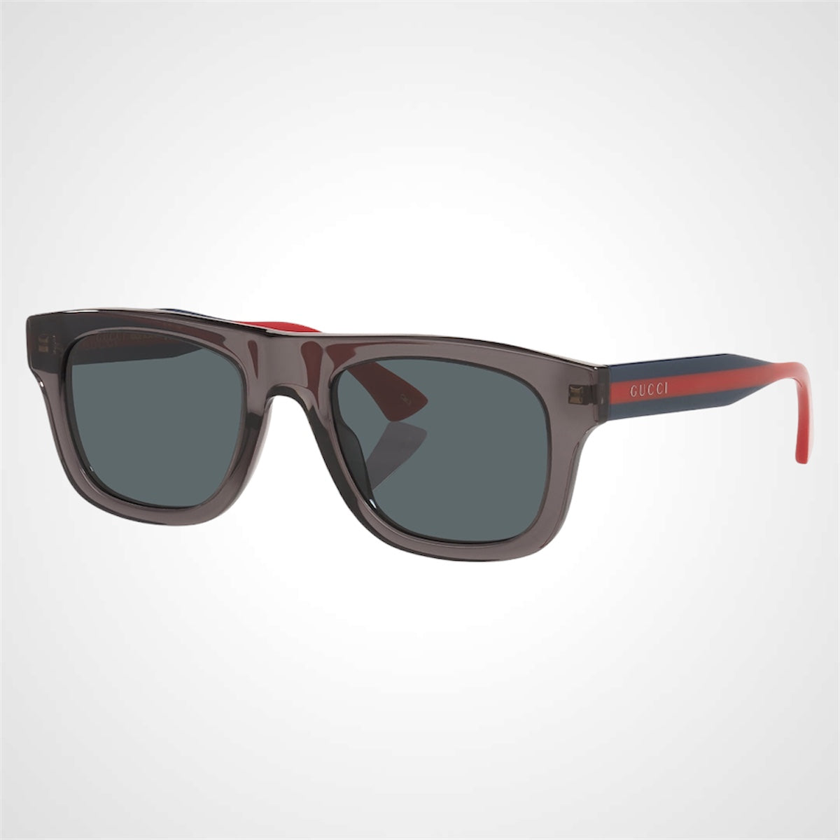 Gucci GG1991S 004 mens square grey aviator sunglasses grey front frame with red and blue striped arms with gold logo