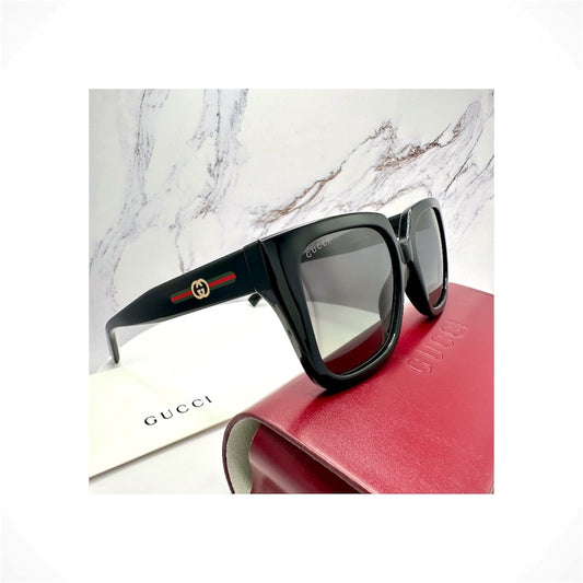 Gucci GG2102S 001 women's black oversized square sunglasses with red and green web
