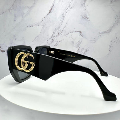 Gucci GG0956S 003 women's black sunglasses big metal interlocking GG side logo