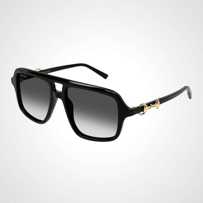 GG2052S 001 navigator horsebit Gucci black sunglasses side view gradient lens