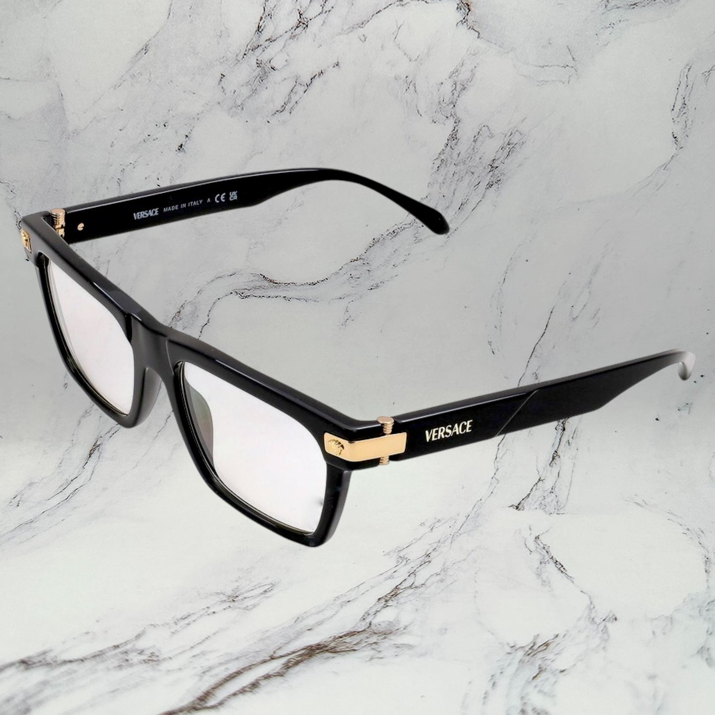 Versace Eyeglasses Black Square Gold Medusa VE3354 GB1