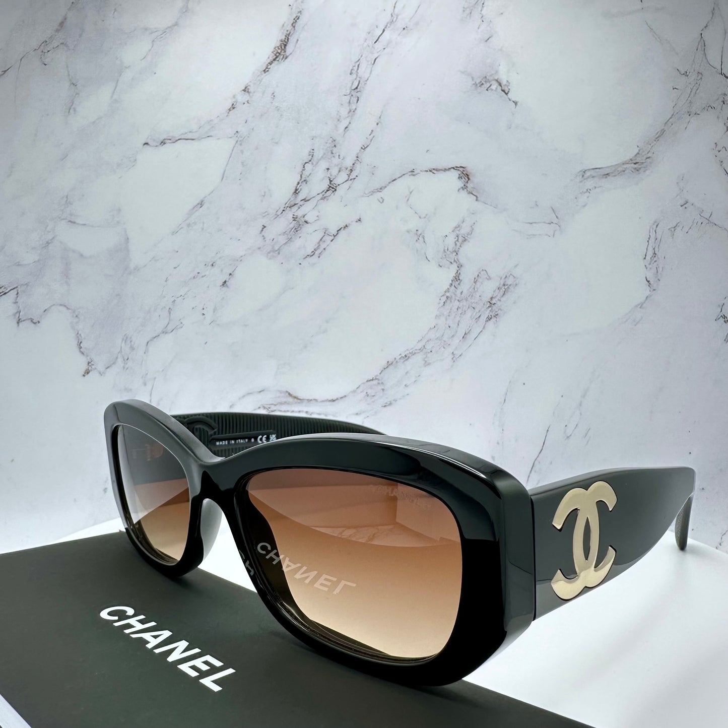 CHANEL Sunglasses CH5493 Rectangle Black Gold CC Eyewear