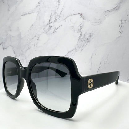 Gucci GG1337S 001 women's black square frame gradient grey lens gold GG sunglasses