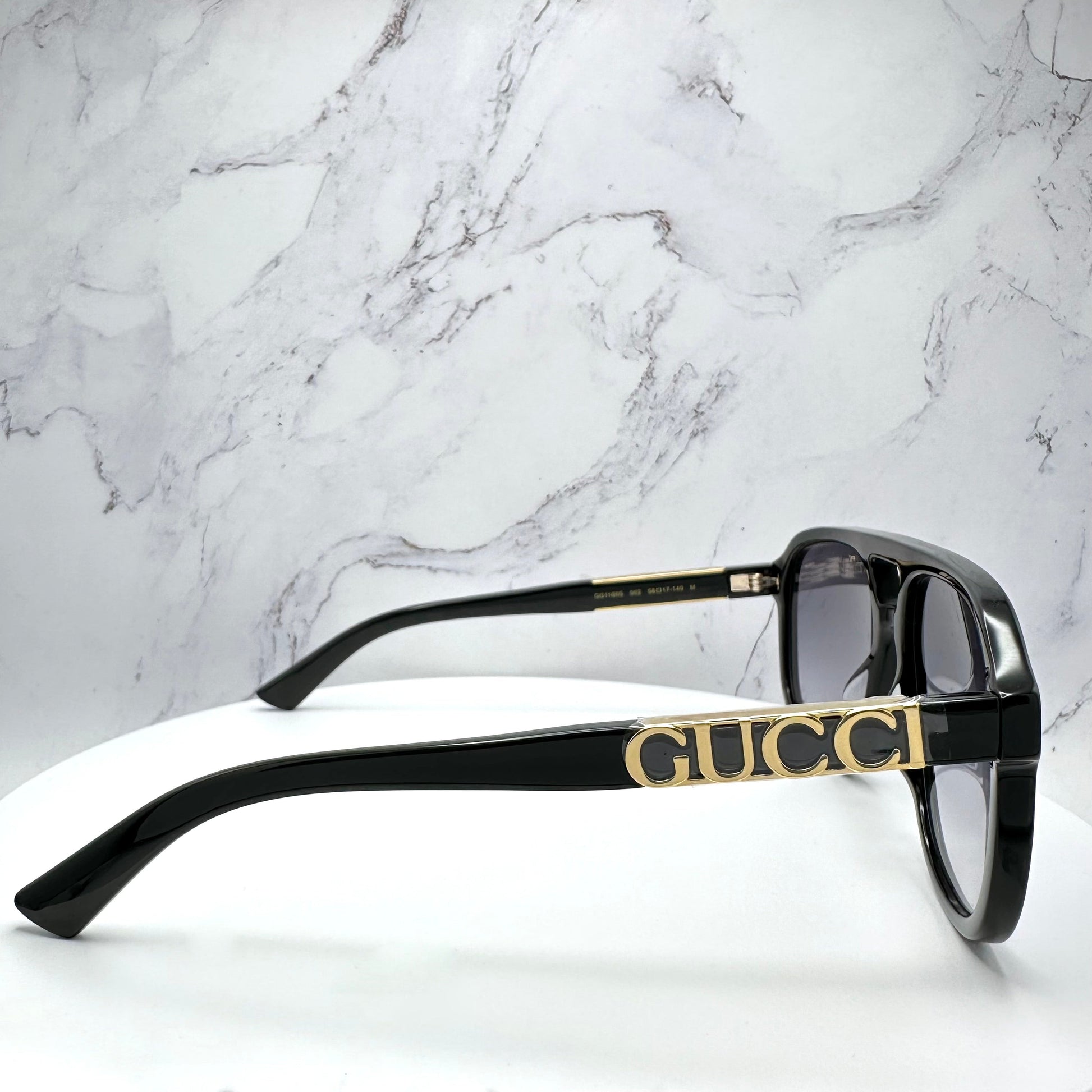 Gucci GG1188S 002 Sunglasses Aviator Black Gold Logo 