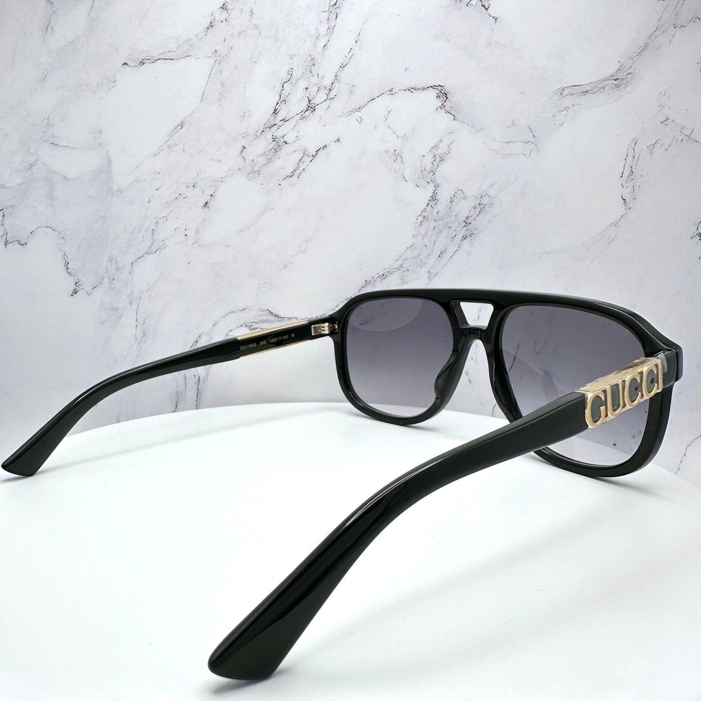 Gucci GG1188S 002 Sunglasses Aviator Black Acetate Gold Metal Logo