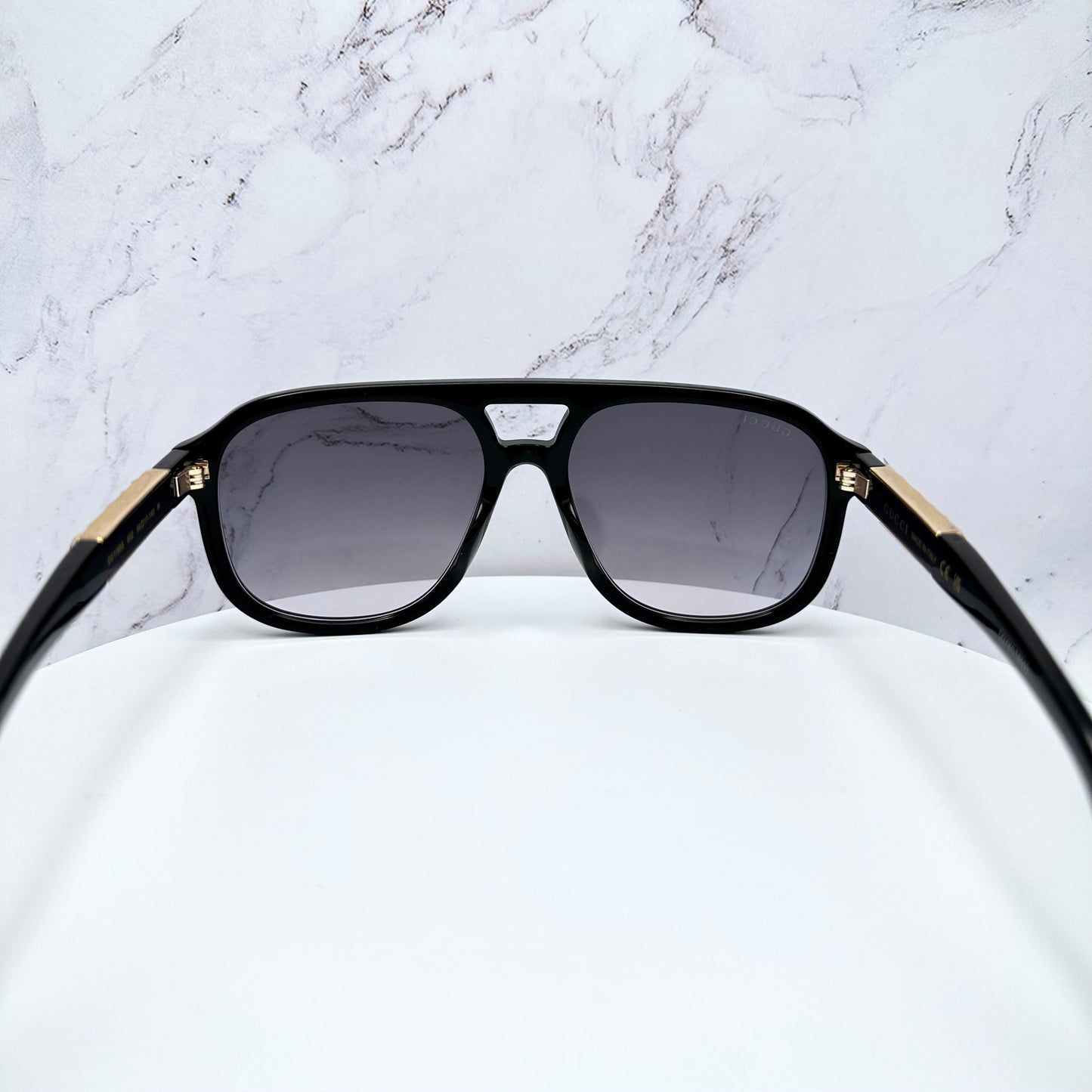 Gucci GG1188S 002 Sunglasses Aviator Black Acetate Gold Metal Logo